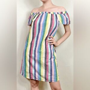 J.Crew Factory Rainbow Stripe Off Shoulder Dress Size 6